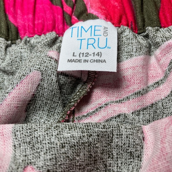 Time and Tru Women's Maxi Skirt L (12-14)Large Green Pink Floral Palm Leaf Print - Picture 5 of 5